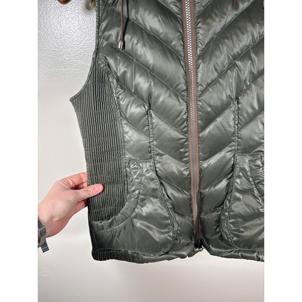 Goode Rider Luxury Down Puffer Vest Sz M Green Down Fill Fur Trim Equestrian - Picture 3 of 11